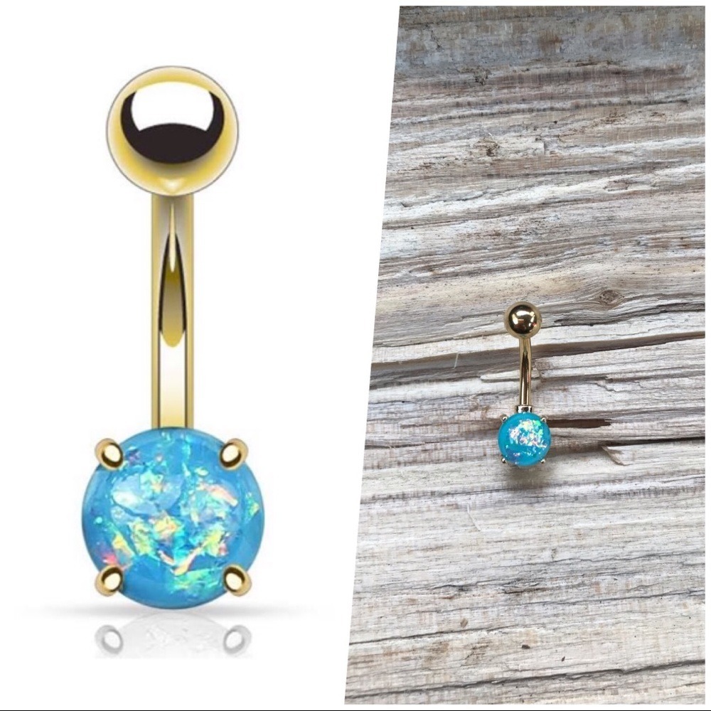 Blue Opal Gold Belly Button‎ Ring